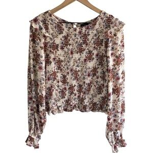 Floral Smocked Boho Blouse Size XL Cottagecore Peasant Ruffles Casual